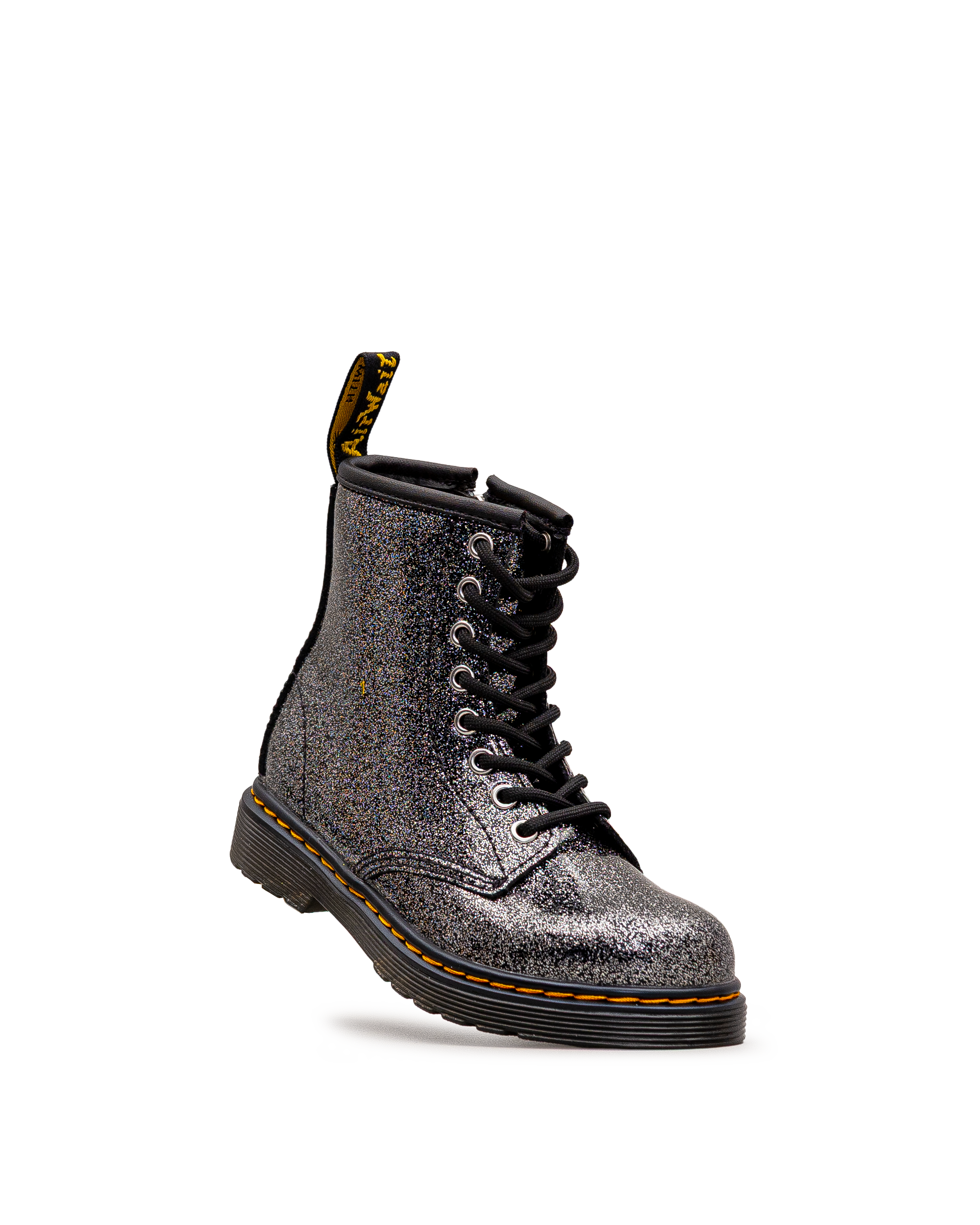 Bottes Dr. Martens 1460 Glitter en cuir, coloris noir et argent