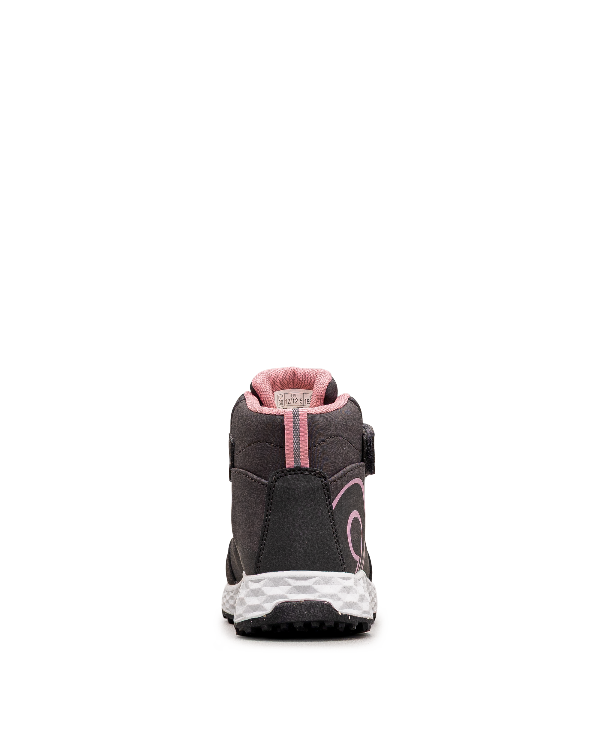 Vue arrière de la chaussure Reima Hiipien grise et rose pour enfants
