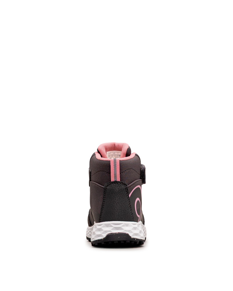 Vue arrière de la chaussure Reima Hiipien grise et rose pour enfants