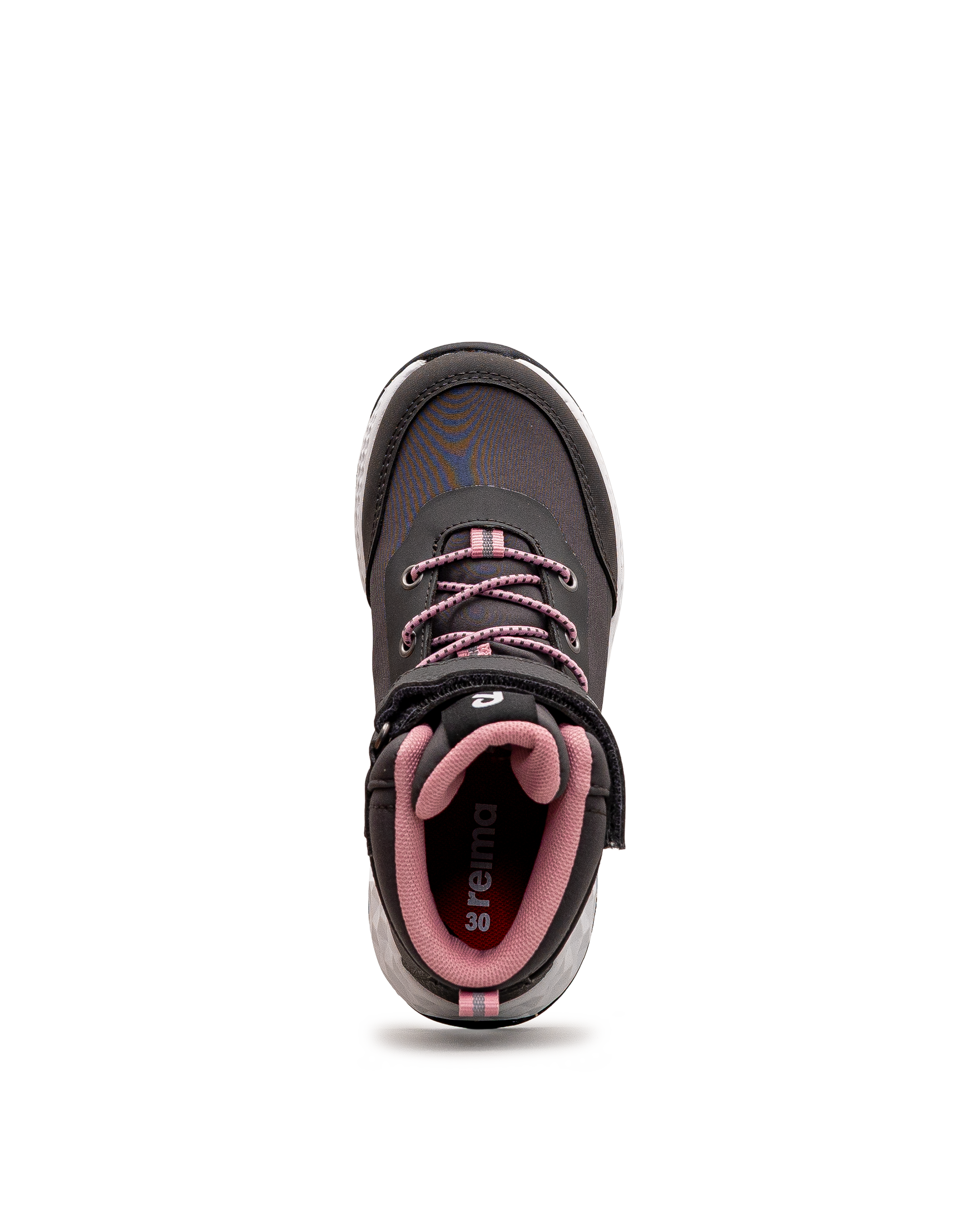 Vue de dessus de la chaussure Reima Hiipien grise et rose pour enfants
