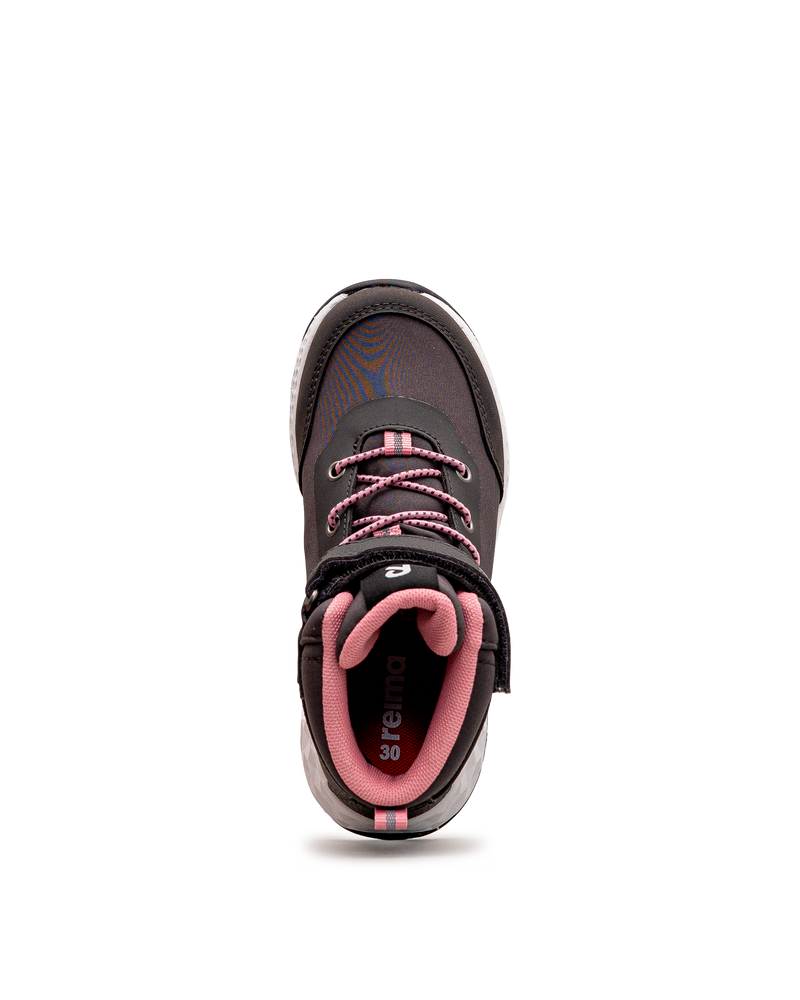 Vue de dessus de la chaussure Reima Hiipien grise et rose pour enfants