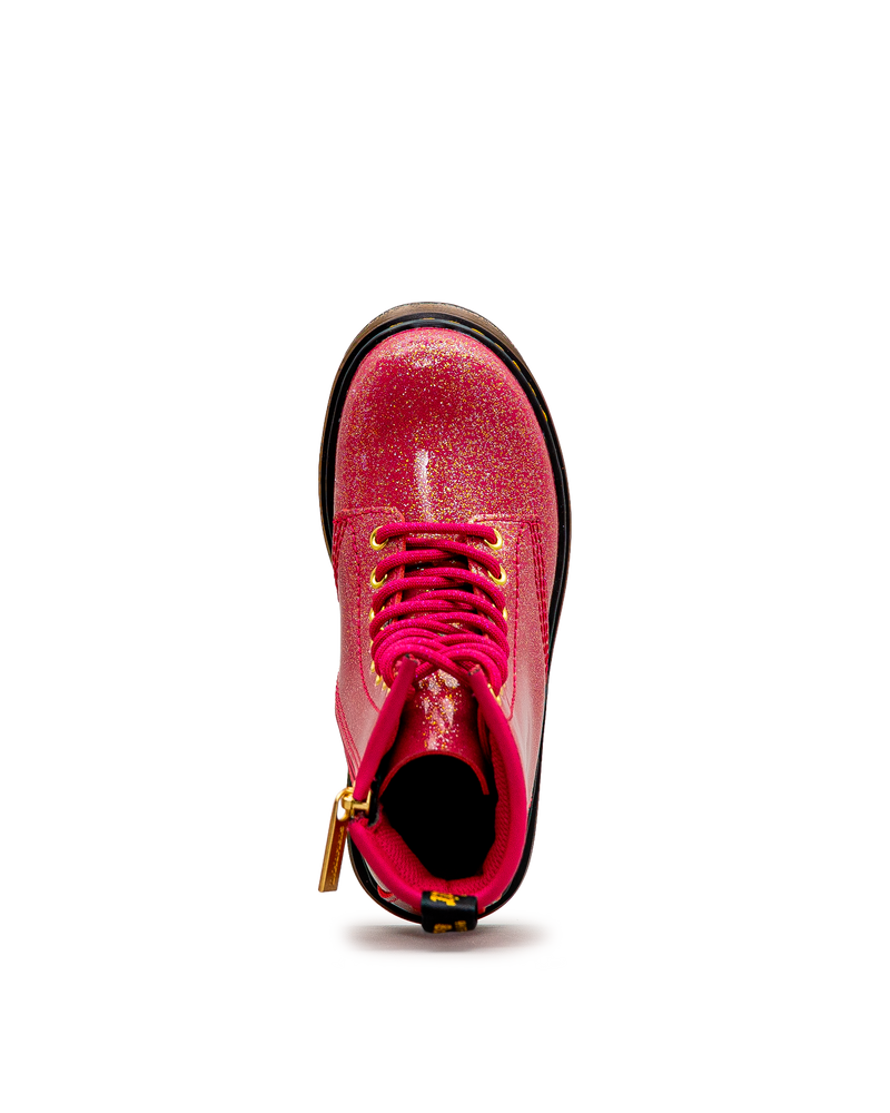 Vue de dessus de la botte Dr. Martens 1460 Glitter fuchsia pour enfants