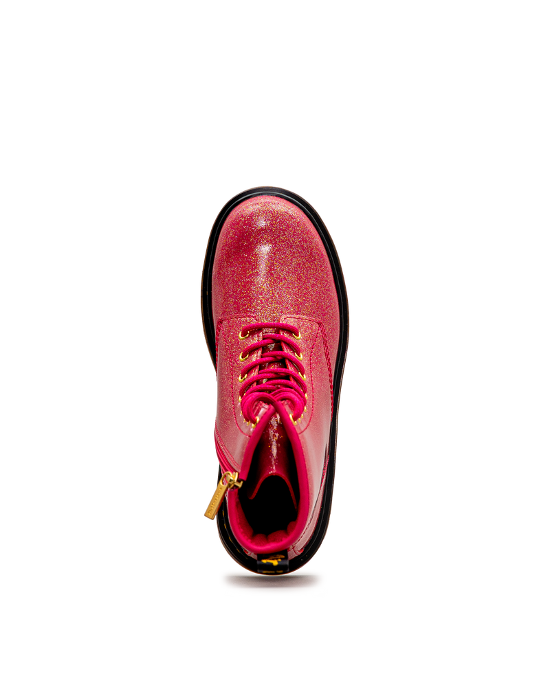 Vue de dessus de la botte Dr. Martens 1460 Glitter fuchsia