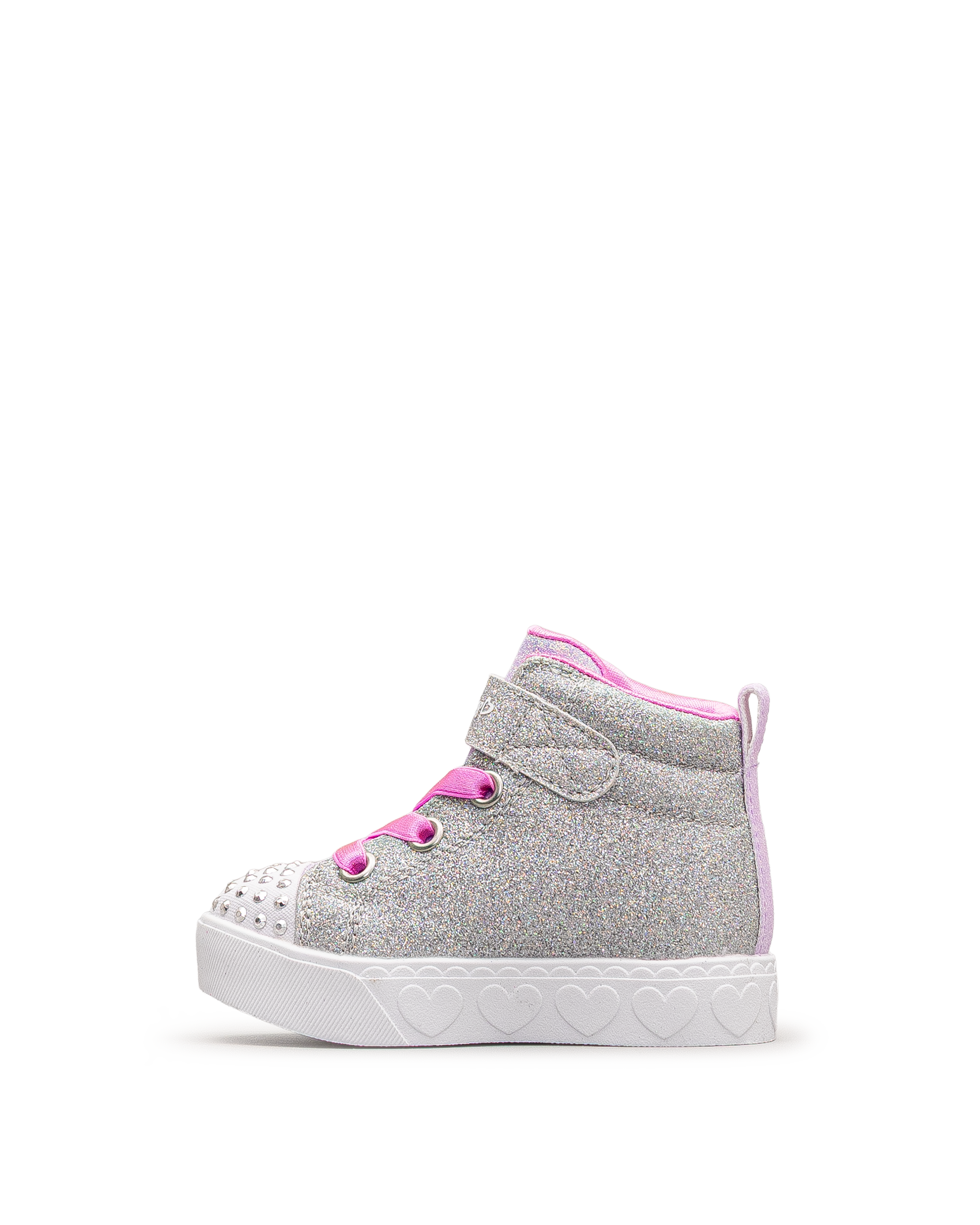 Vue latérale intérieure de la chaussure Skechers Heart Steps argent et rose pour tout-petits