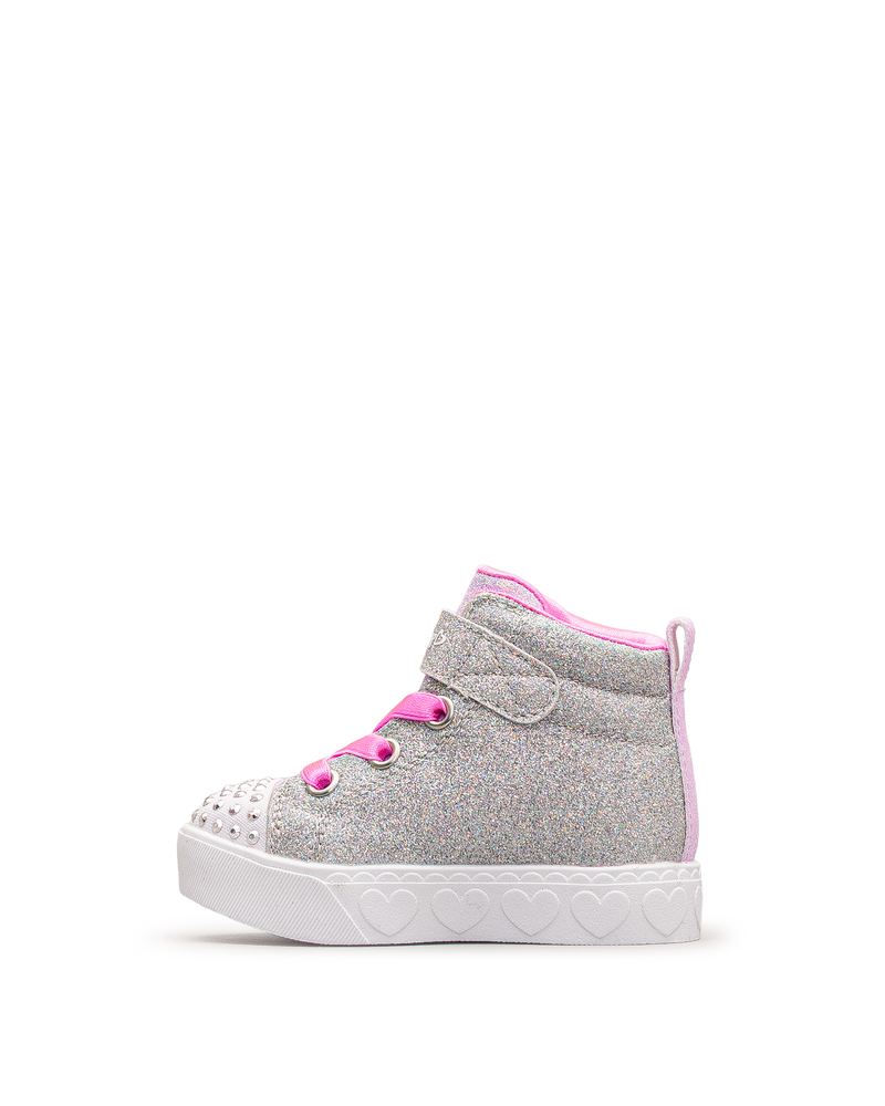 Vue latérale intérieure de la chaussure Skechers Heart Steps argent et rose pour tout-petits