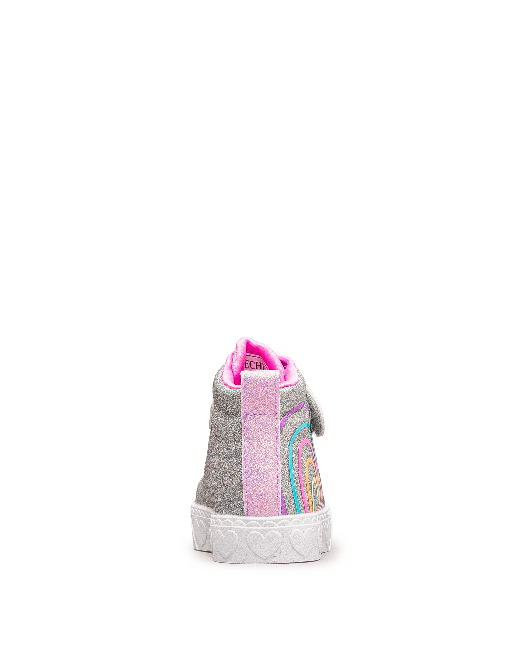 Vue arrière de la chaussure Skechers Heart Steps argent et rose pour tout-petits
