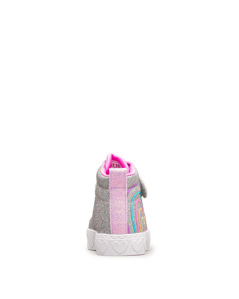 Vue arrière de la chaussure Skechers Heart Steps argent et rose pour tout-petits