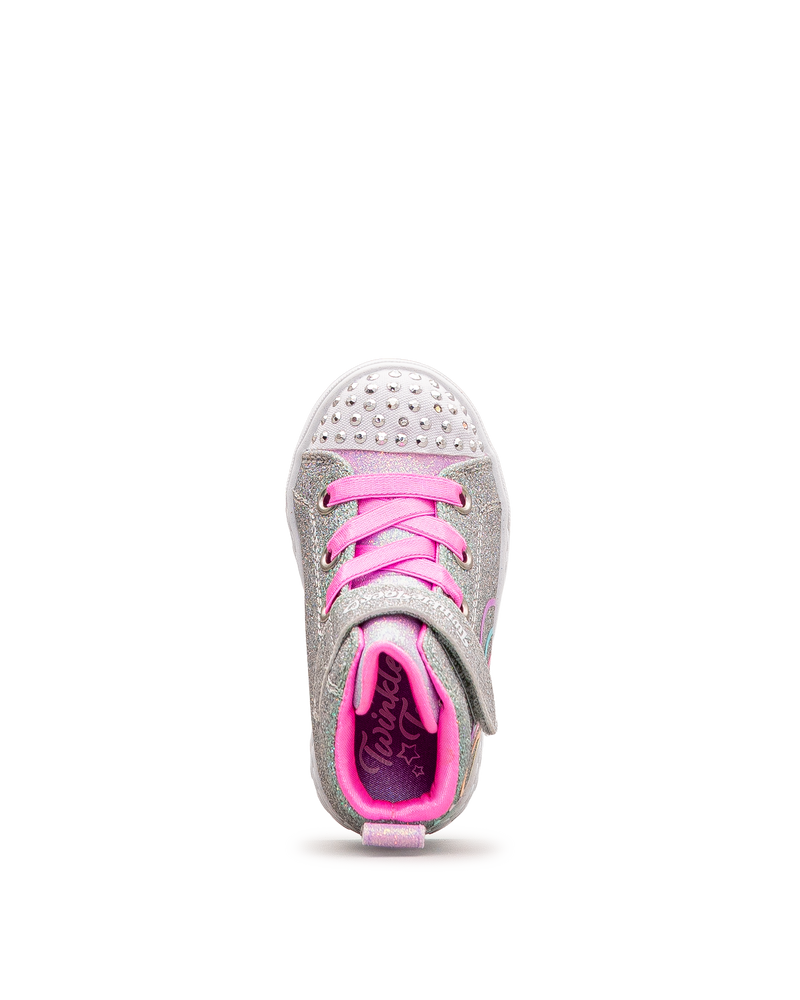Vue de dessus des chaussures Heart Steps argent et rose pour tout‑petits